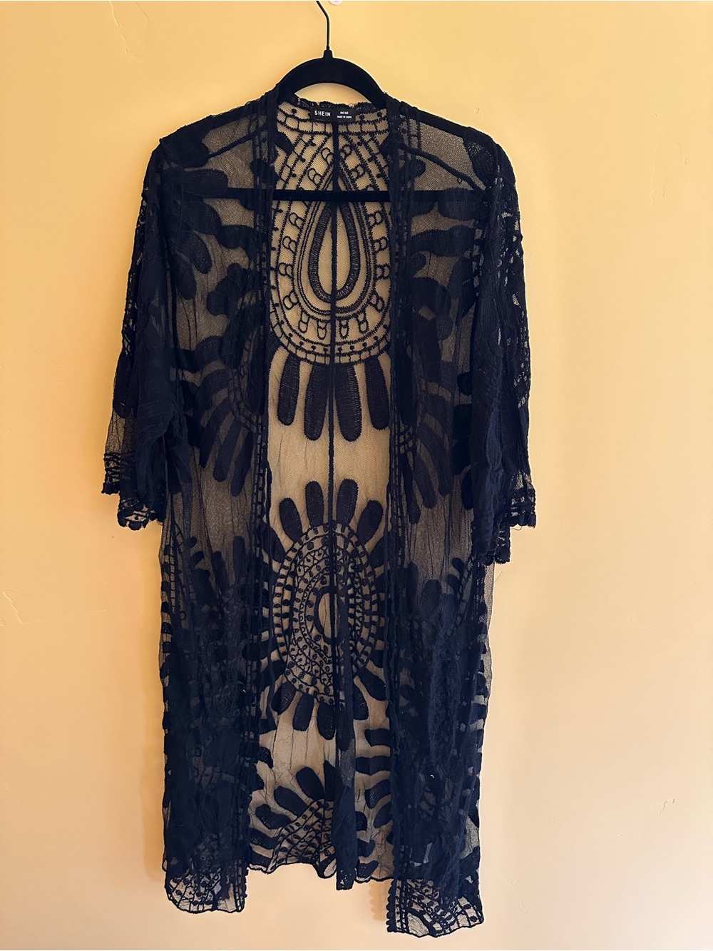 Sheer Black Lace Kimono Cover-Up